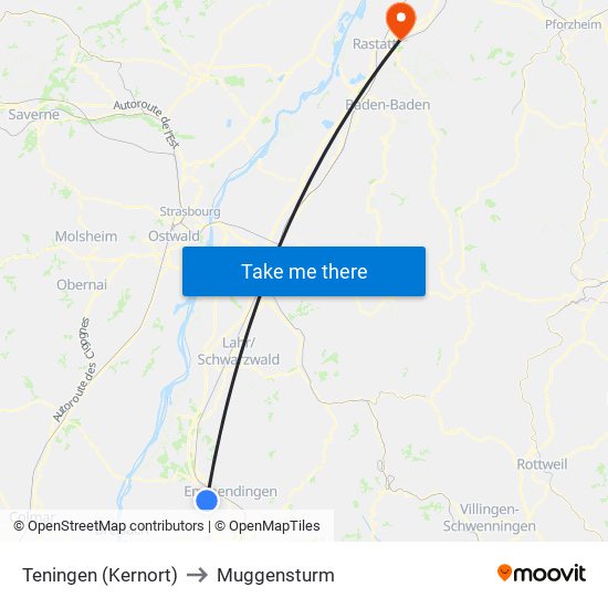 Teningen (Kernort) to Muggensturm map