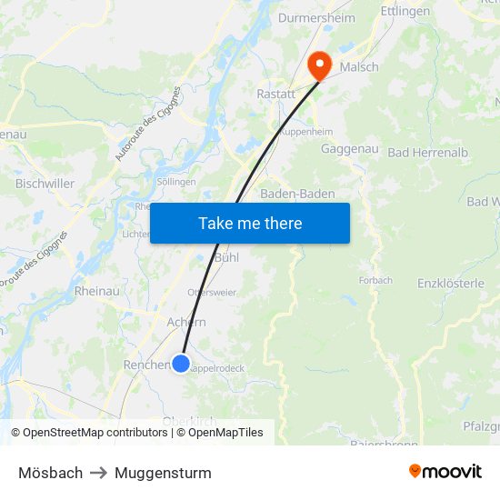 Mösbach to Muggensturm map