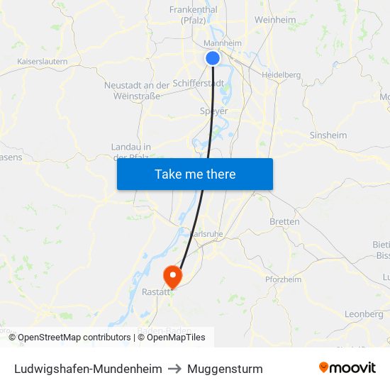 Ludwigshafen-Mundenheim to Muggensturm map