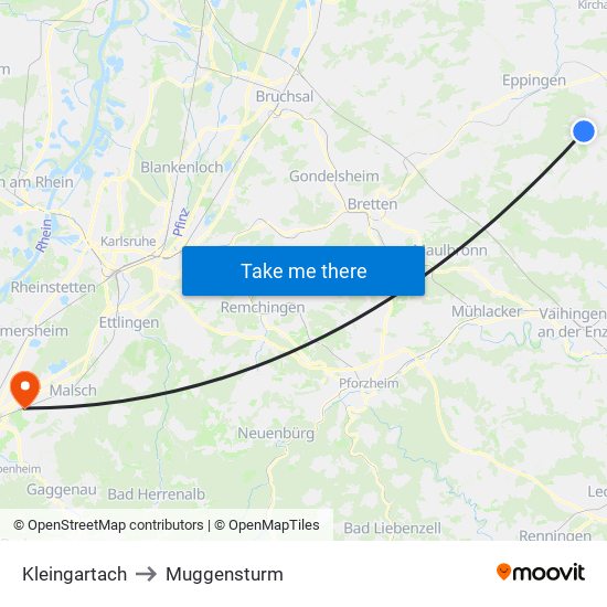 Kleingartach to Muggensturm map