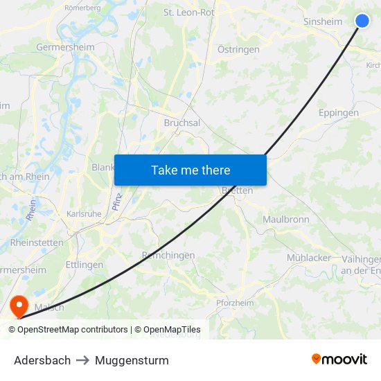 Adersbach to Muggensturm map