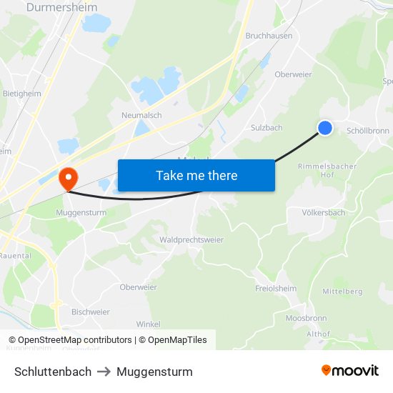 Schluttenbach to Muggensturm map