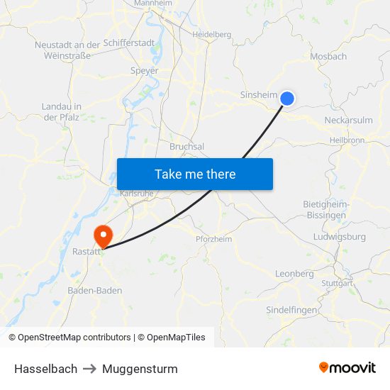 Hasselbach to Muggensturm map