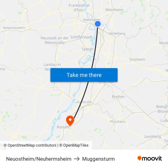 Neuostheim/Neuhermsheim to Muggensturm map