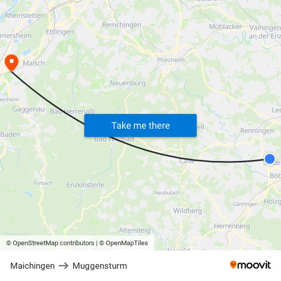 Maichingen to Muggensturm map