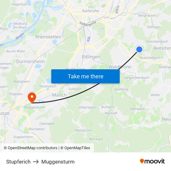 Stupferich to Muggensturm map