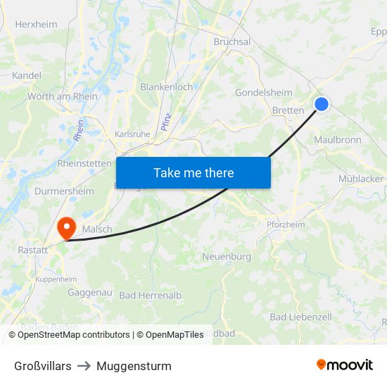 Großvillars to Muggensturm map