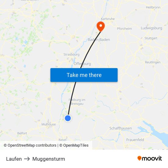 Laufen to Muggensturm map