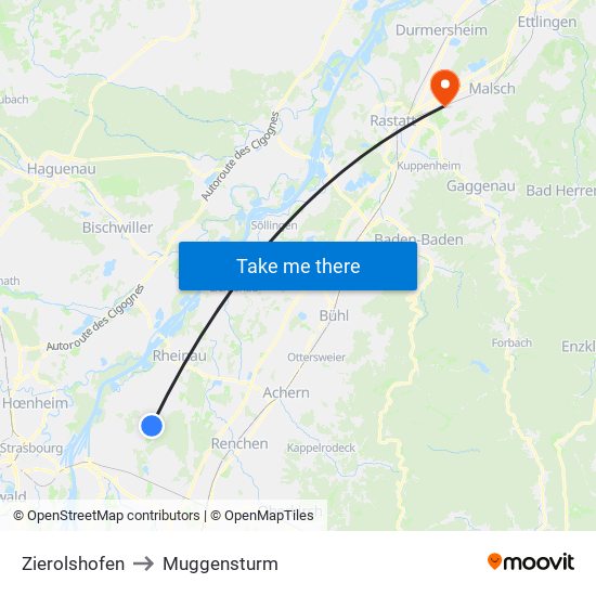 Zierolshofen to Muggensturm map