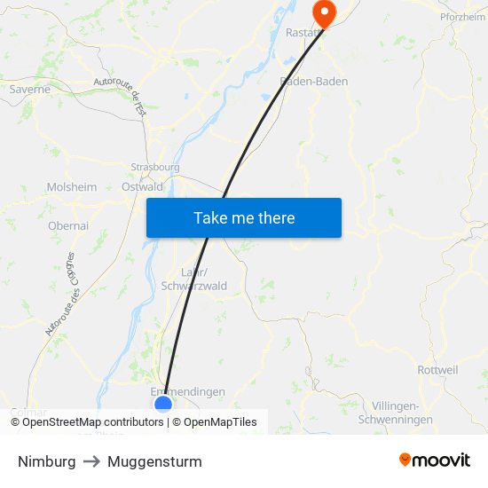 Nimburg to Muggensturm map