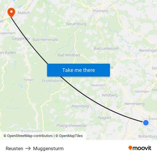 Reusten to Muggensturm map