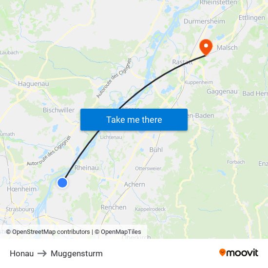 Honau to Muggensturm map