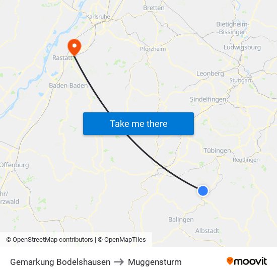 Gemarkung Bodelshausen to Muggensturm map