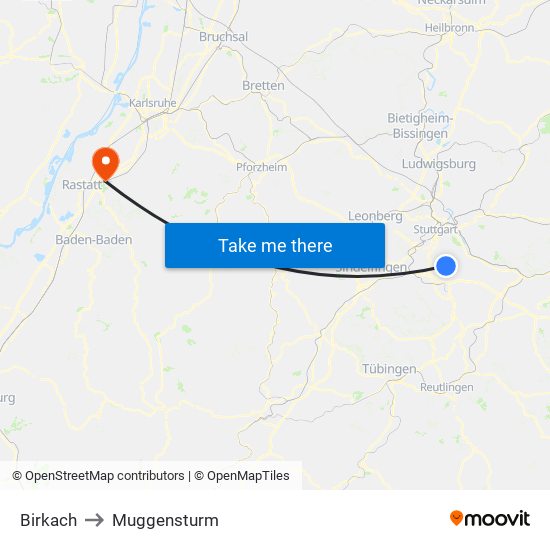 Birkach to Muggensturm map