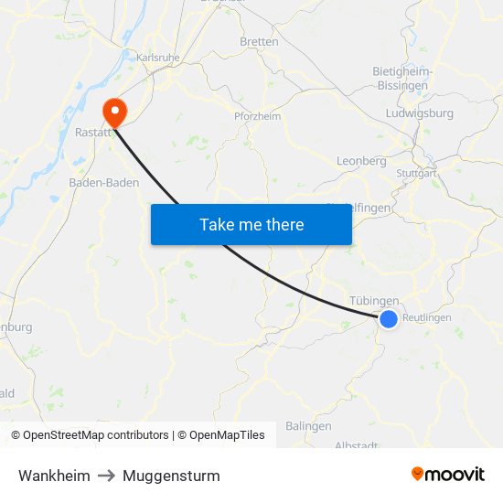 Wankheim to Muggensturm map