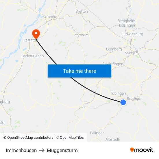 Immenhausen to Muggensturm map