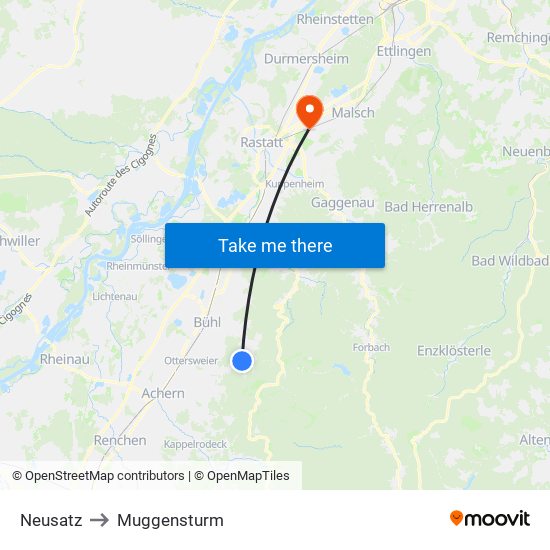 Neusatz to Muggensturm map
