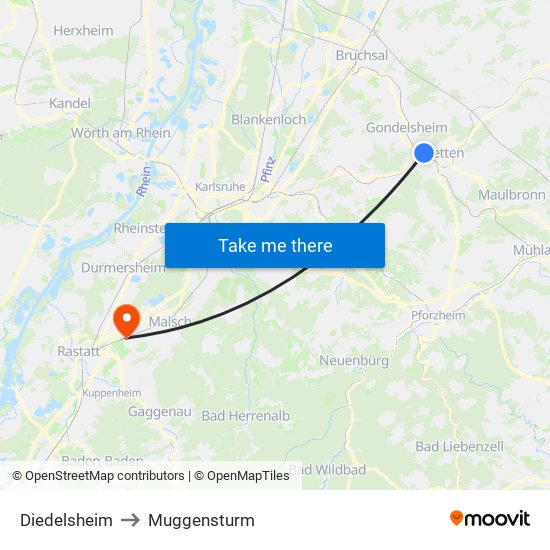 Diedelsheim to Muggensturm map