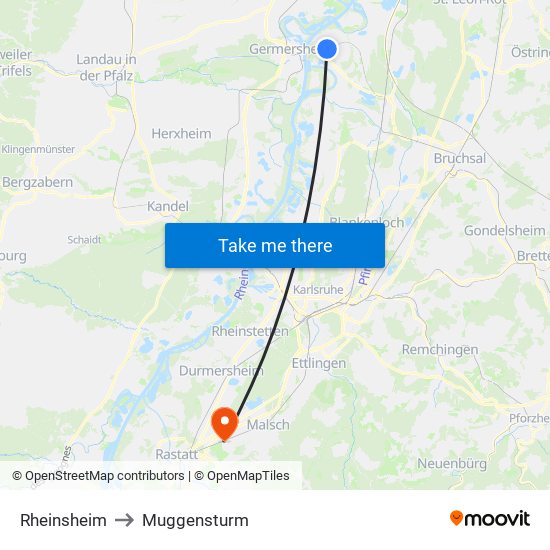 Rheinsheim to Muggensturm map