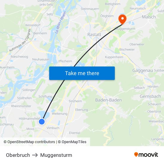 Oberbruch to Muggensturm map