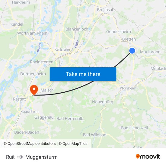 Ruit to Muggensturm map