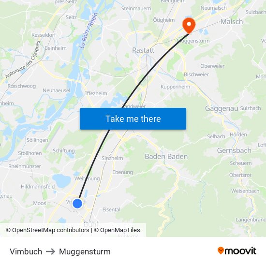 Vimbuch to Muggensturm map