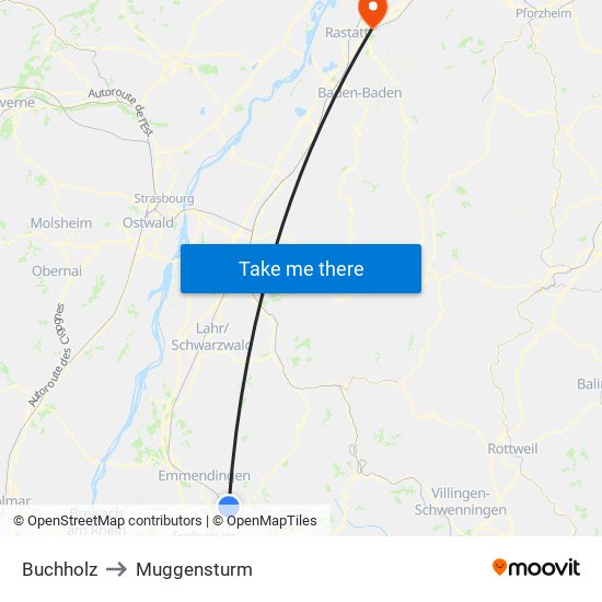 Buchholz to Muggensturm map