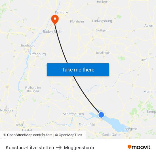 Konstanz-Litzelstetten to Muggensturm map