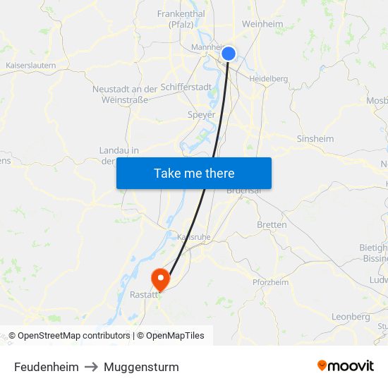 Feudenheim to Muggensturm map
