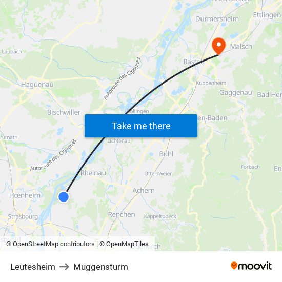 Leutesheim to Muggensturm map