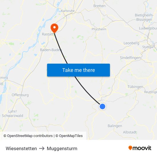 Wiesenstetten to Muggensturm map