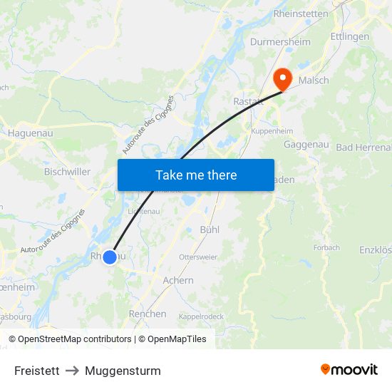 Freistett to Muggensturm map