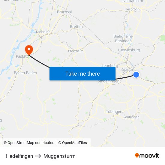 Hedelfingen to Muggensturm map