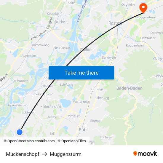 Muckenschopf to Muggensturm map