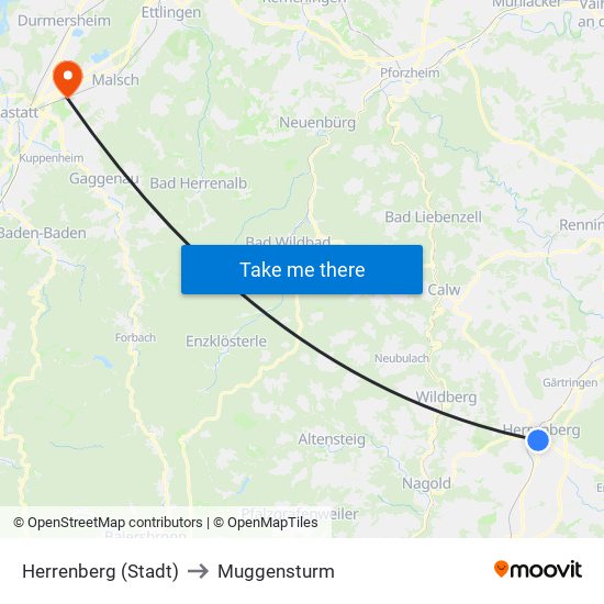 Herrenberg (Stadt) to Muggensturm map