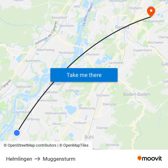 Helmlingen to Muggensturm map