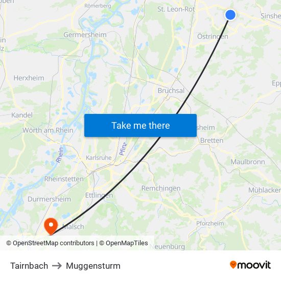 Tairnbach to Muggensturm map