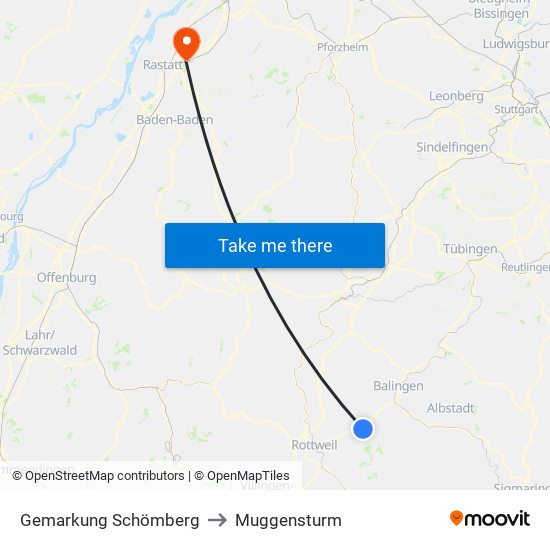 Gemarkung Schömberg to Muggensturm map