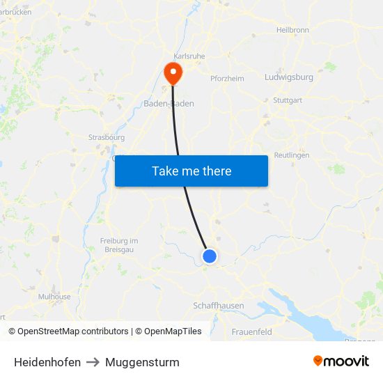 Heidenhofen to Muggensturm map