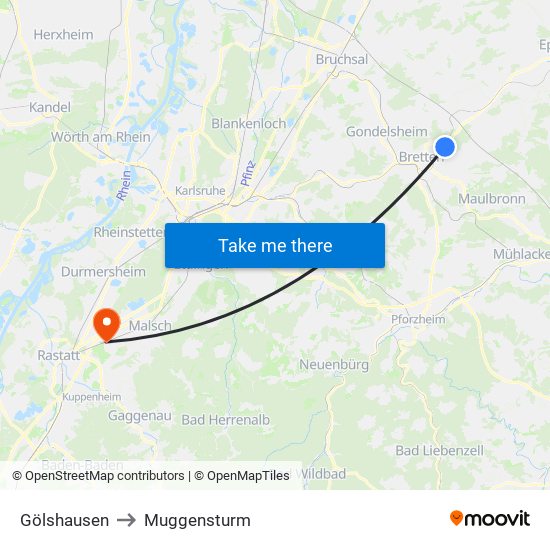 Gölshausen to Muggensturm map