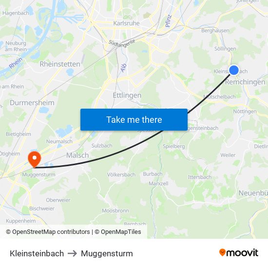 Kleinsteinbach to Muggensturm map