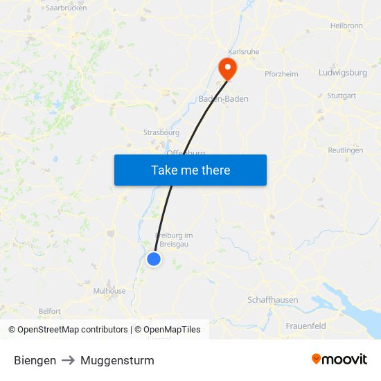 Biengen to Muggensturm map