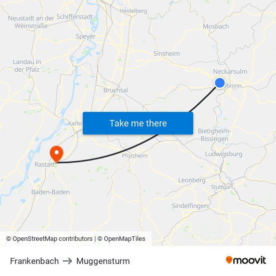 Frankenbach to Muggensturm map