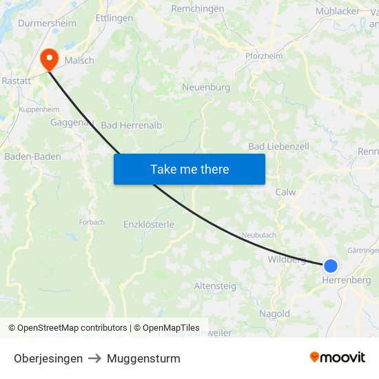Oberjesingen to Muggensturm map
