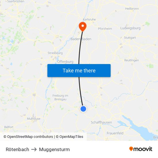 Rötenbach to Muggensturm map