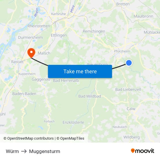 Würm to Muggensturm map