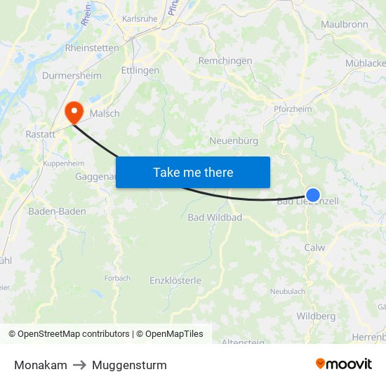 Monakam to Muggensturm map