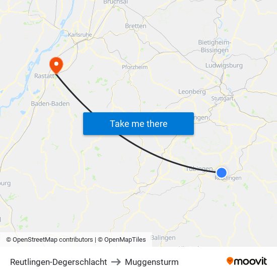 Reutlingen-Degerschlacht to Muggensturm map