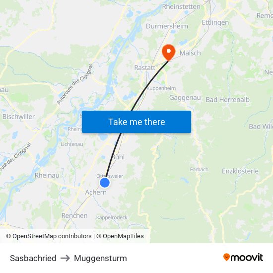 Sasbachried to Muggensturm map