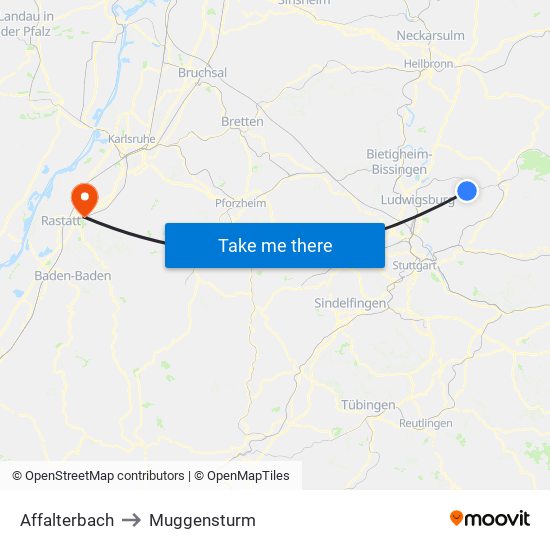 Affalterbach to Muggensturm map